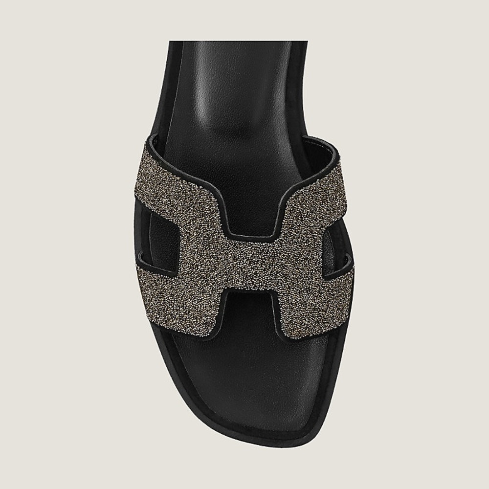 Hermes Noir Oran Goatskin Crystal Detail Sandal - Picture 12 of 13